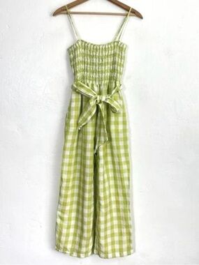 House of Harlow Green Gingham Jumpsuit with Tie Waist